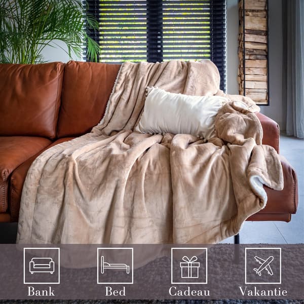 DecoSence Fleecetæppe 150x200 cm, Blødt Sherpa-kast med Flannelfleece, Ekstra Tykt Varmt Plaid til Sofa og Seng, Ecru Beige