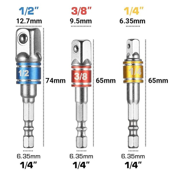 Power Hand Tools Driver Forlænger Sokkel Adapter Sæt, Hex Shank Bit Kvadratisk Møtrik Driver Sæt Power Drill Ledningsfri Impact Sokkel Bit Sæt Adapter (3 stk, B