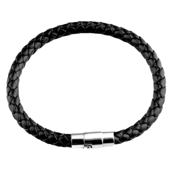Herrar Dubbelflätad Svart Läder- och Stål Armband