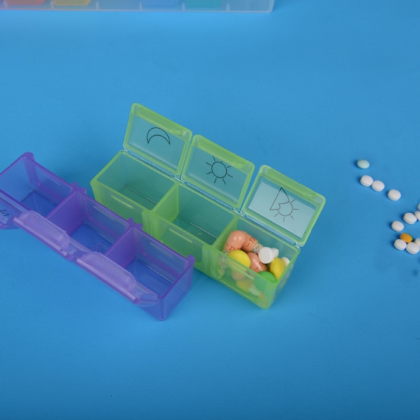 Pilleorganisator for å sette ukentlig pilleboks for organiserte medisiner med tre rom for morgen, middag og natt
