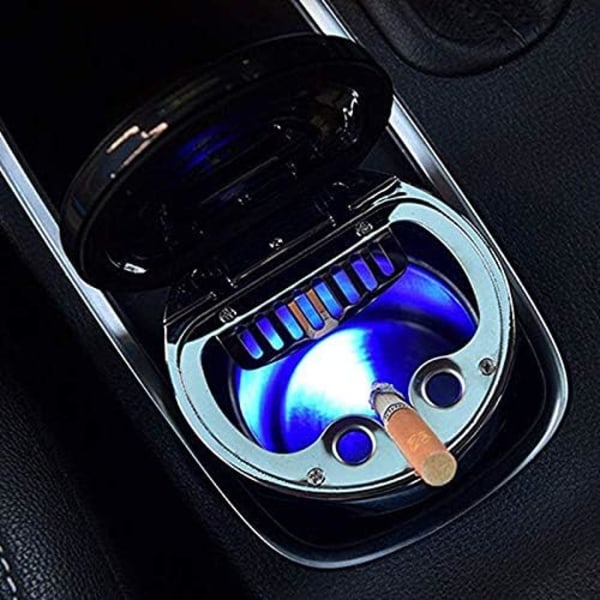 Tuhka-astia autoon Kannettava auton tuhka-astia Yleinen auton tuhka-astia LED-lampulla (Musta)