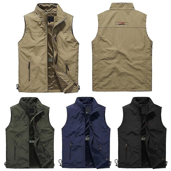 Mænds Udendørs Vest Mesh Åndbar Veste Fritids Sport Fiskevest XL Solid Khaki solid  Khaki XL