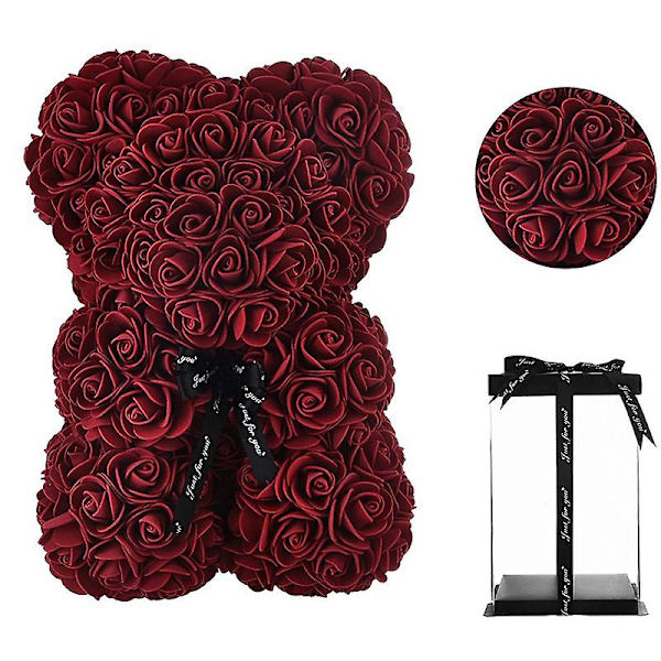 DIY 25 cm Teddy Rose Bear Konstgjord Blomma Björnen Ros Alla Hjärtans Dag För Flickvän Kvinna Fru Mors Dag Julgåvor Med Ask Deep Red deep red