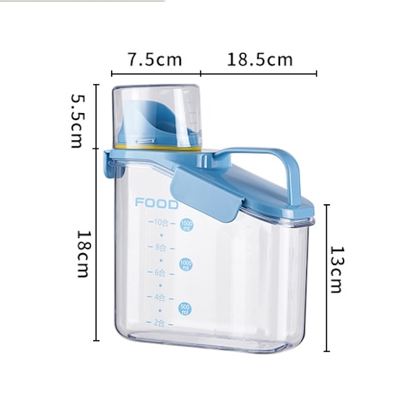 Fuktsikker forseglet krukke for husholdningskjøkken, stor størrelse, transparent, ferskvarebevaring, hellbar tørr matlagringstank med lokk_xrzi Blue-1500ml