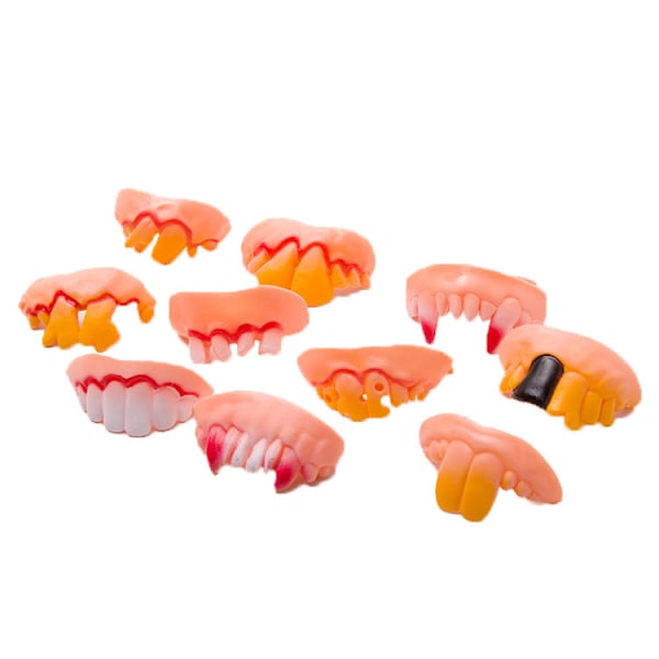 10PCS Ugly Fake Halloween Vampire Fangs Teeth Halloween Decoration Theme Costume Party Favors Vampire Denture Teeth