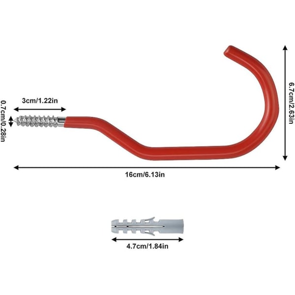 12 stk. Carbon Steel Garage Væghængt Cykelkrog Rød Skrue-i Krog Metal Loft Cykelkrog Væghængt Opbevaringskrog Med 12 Udvidelsesrør Til Tung Pligt M
