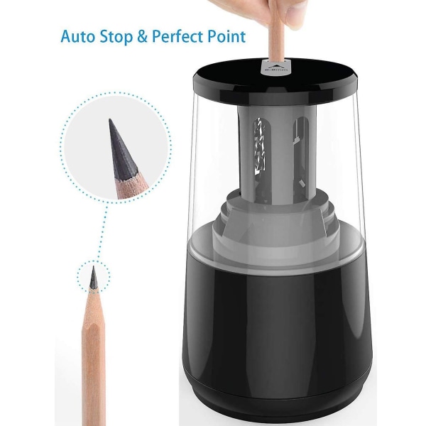Elektrisk pennvässare, spiralblad för snabb skärpning, automatisk stopp för färgade pennor (6-8 mm), USB/batteridriven i skola, klassrum/kontor/hem