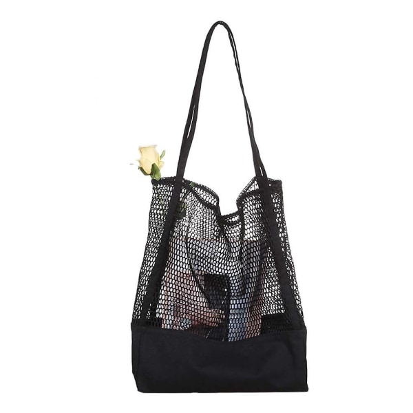 Mesh Handlepose for Handlepose, Gjenbrukbar Vaskbar Mesh Handlepose for Handlepose, Grønnsaker, Frukt, Handlepose, Strandpose, Lang Håndtak Net Tote (svart)Svart Black
