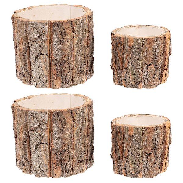 4 st Bark Sukkulenterkrukor Multifunktionella Träfågelholkar Balkong Sukkulenter Växtkruka 12.5X12.5X11CM 12.5X12.5X11CM