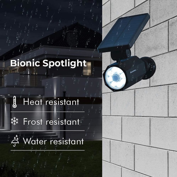Bionic Spotlight Solar Spot 25 fods bevægelsessensor, solpaneler, vandtæt frostsikker gårdhave, gård og udendørs belysning som set på tv, sort