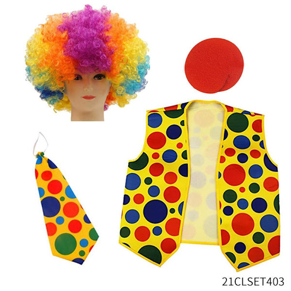 4-pack Clowndräktset - Regnbågsperuk + Clownsnäsa + Clownsväst för Halloween Cosplayfester Karnevaler Klä upp sig Rollspel Favoritföreställning