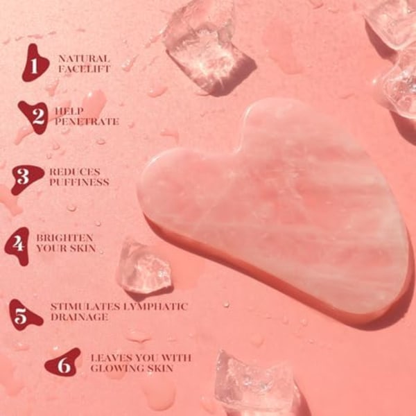 Gua Sha Set i Rosenkvarts - Ansiktsmassage för Rynkor & Muskelspänningar Rosa -_RY