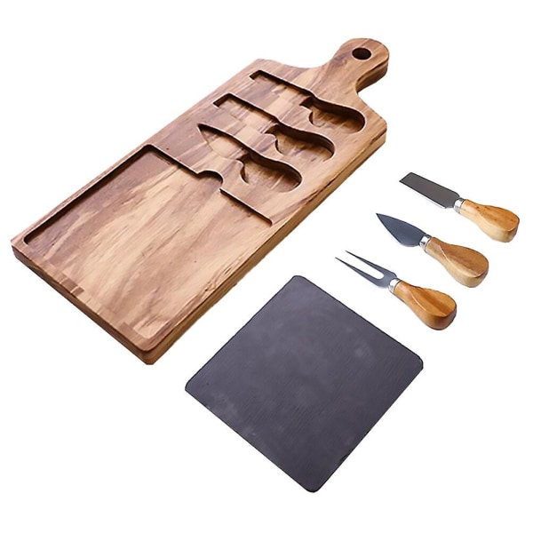 1 Sæt Træostbræt Rustfrit Stål Osteskærer Sæt Smørskærere Assorterede Farver 42.5X16.8X2.8CM Assorted Color 42.5X16.8X2.8CM