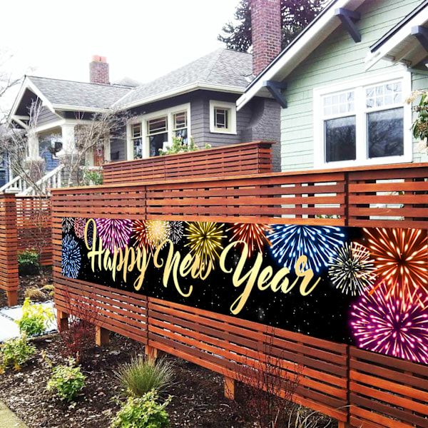2 STORA Happy New Year Trädgårdsskyltar 2025 Happy New Year Banner Dekoration Nyårsafton Festtillbehör Dekoration