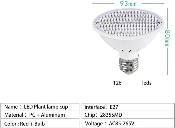 LED-växtlampa Fullspektrum E27 Växtbelysning för inomhusväxter Hydroponik Växthus Blommor Grönsaker Frukt, 85-265V