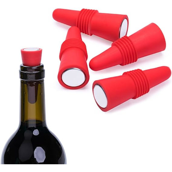 Vinkorkar (Set om 5), Silikon Vinflaskkorkar och Dryckesflaskkorkar, Röda Korkar Dryckes Vinkorkar för Vinflaskor