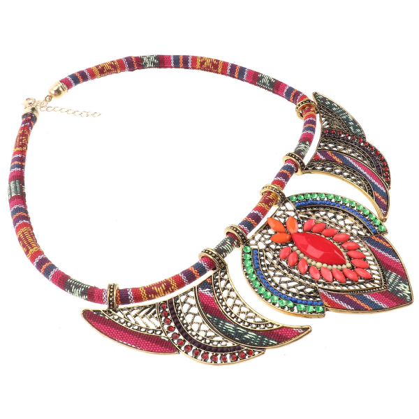 Boho Halsband Bohemia Halsband Bohemia Smycken Etniskt Halsband Bib Halsband Röd Red