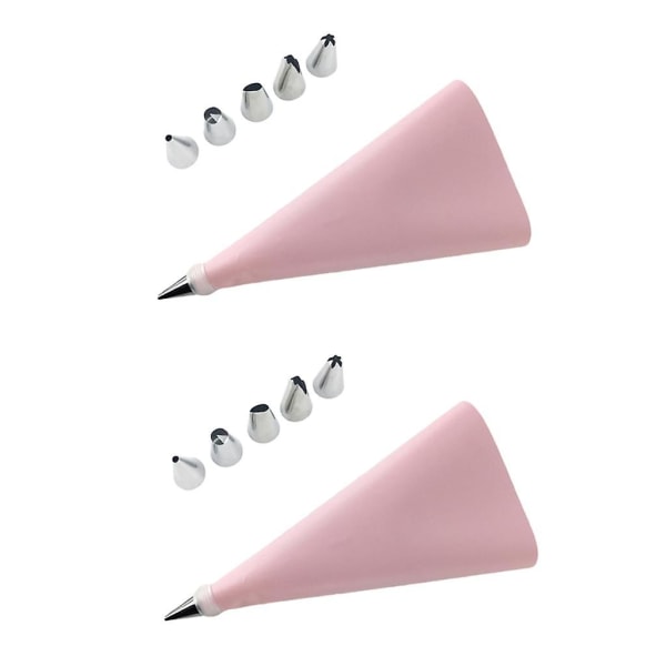 2x Silikon Sprøjteposer og Rustfrit Stål Dyser Pink