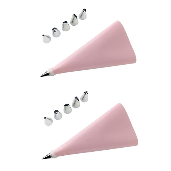 2x Silikon Sprøyteposer og Rustfritt Stål Dyser Rosa