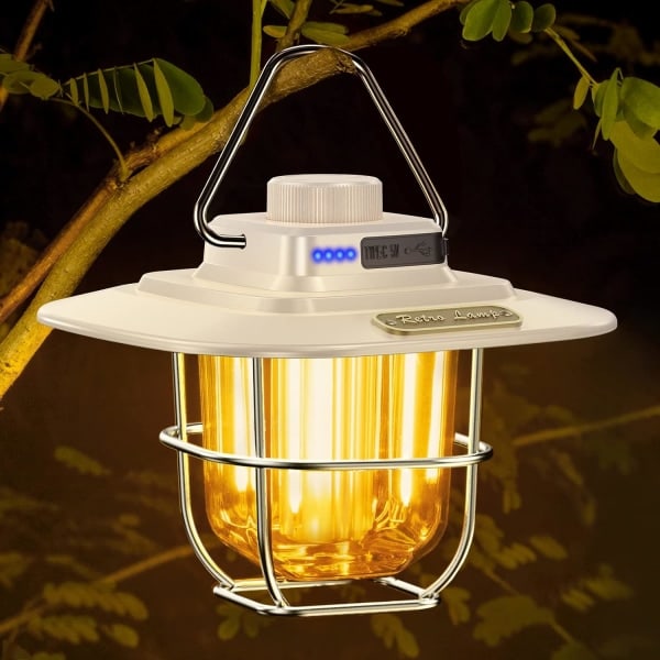 RYI)Beige Laddningsbar Campinglampa, Retro USB-C Laddningsbar LED