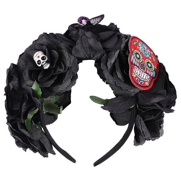 Hårbånd til kvinder - Halloween - Blomsterhårbånd - Dødt blomsterhårbånd - Rolleleg - Hovedbeklædning - Sort - 18x18cm Black 18x18cm
