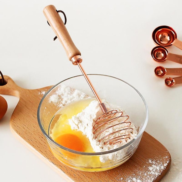 Eggemikser med langt håndtak Effektiv metallfjærhode eggemikser for hjemmet (1 stk, rosa gull)