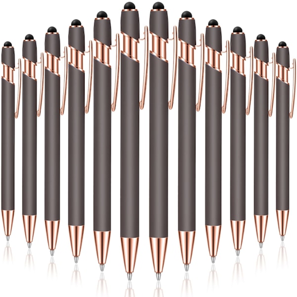 12 kappaletta kuulakärkikynää kynäkärjellä, 1,0 mm musta muste Metallikynä Kynäkynä kosketusnäytöille, 2 in 1 Kynä (Harmaa)