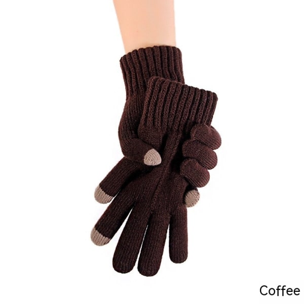 Vinterhandskar Pekskärm Dual-Layer Elastisk thermal stickad Foder Varma handskar för kallt väder coffee leaves Male/Young Student