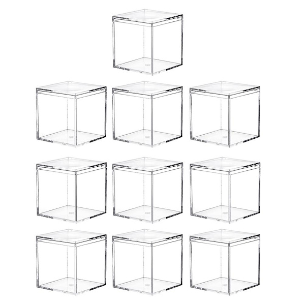 10 stk Miniature Gaveæsker Plastik Slikæske Julekageæske Julegodtæsker Plastik Gaveæsker Juleæske Transparent Farve 4,5x4,5cm transparent color 4.5x4.5cm