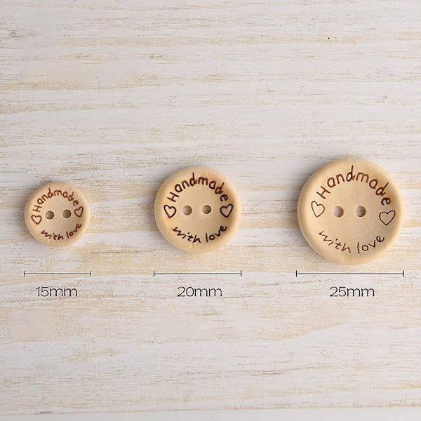 150 stycken handgjorda knappar Handgjorda med kärlek Träknapp 15mm 20mm Rund form Tråknappar för sömnad och pysseldekorationer
