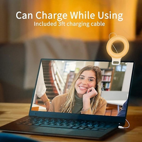 Clip-on Ring Light, Genopladelig 60 LED Selfie Ring Light til Telefon, Laptop, Tablet (3 Tilstande)_ryy