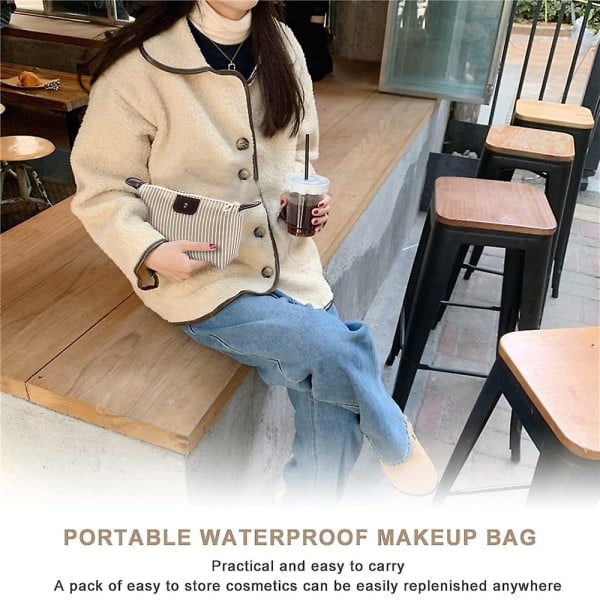 Vanntett nylon toalettveske for hudpleieprodukter, enkel koffert, vaskeri, stripete Jiaozi kosmetikkveske beige