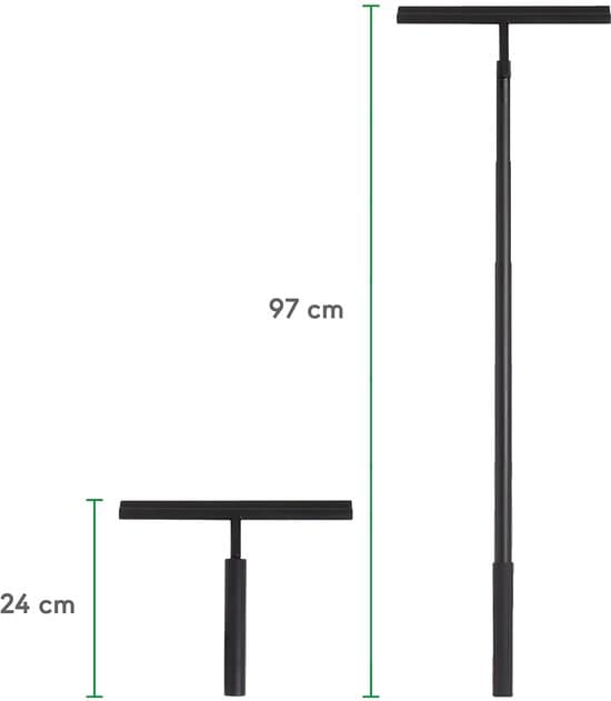 Teleskopisk bruseskraber med fleksibel glaskrog, vinduesvisker til badeværelsesbrusedøre, spejle og fliser, sort