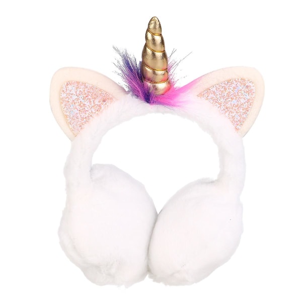 Cartoon Unicorn Design Earmuffs Plush Ear Warmer Winter Ear Covers Headwear For Girls Women (white)2