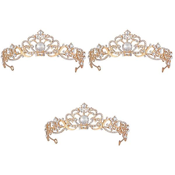 3 st Brud Rhinestone Crown Legering Bröllopskrona Dekoration Huvudbonad För Kvinna Dam Kvinnlig (gyllene)3st 3pcs