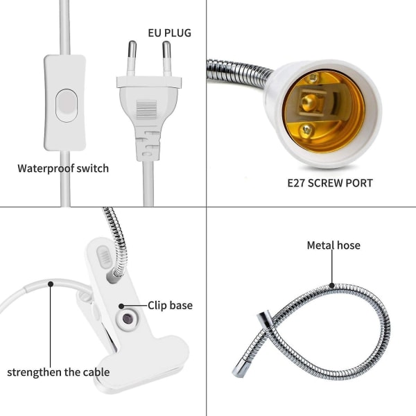 2st led bordslampa sockel E27 klämma glödlampssockel svanhals lamphållare sockel bordslampa klämma sockel med switch 360 lampsockel för läsning, smink