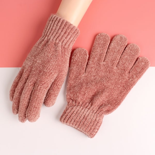 Enfärgade chenillehandskar för koreanska stickade mjuka, varma och kyla resistenta handskar för kvinnor