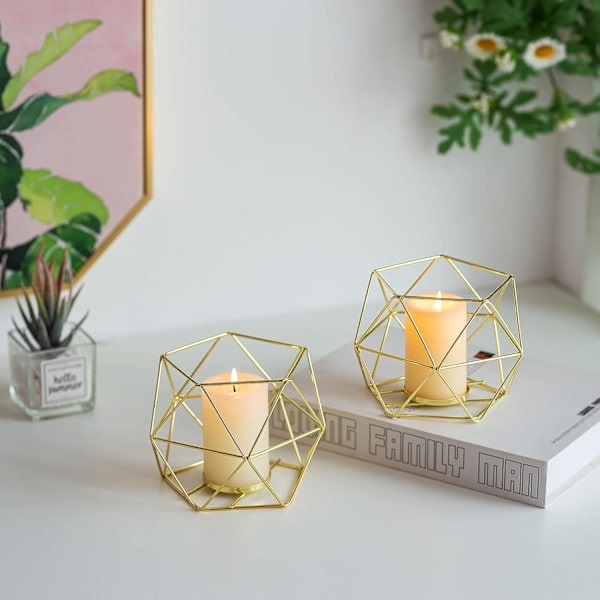 2 st Tealight-hållare Guld - Hållare för Te-ljus Dekorativ Ljusstake Accenter för Hembord Hylla Modern Geo Dekoration