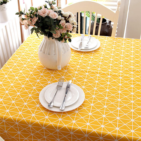 Suorakulmainen puuvilla- ja pellava pöytäliina, ruudullinen pöytäliina, pölynkestävä pöytäliina, keittiöpöytä ja pöytäliina 140*220CM (keltainen)