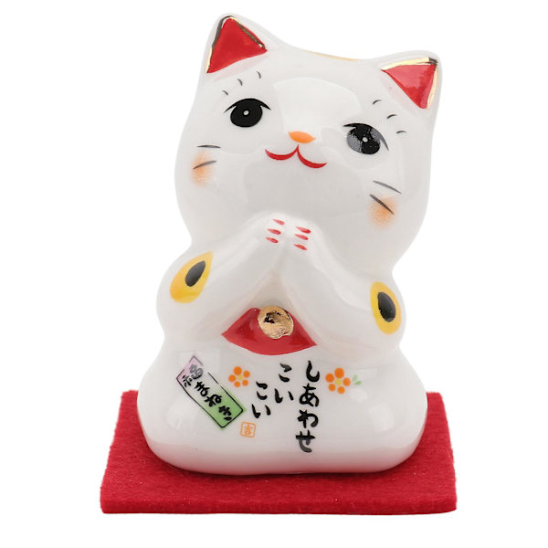1 stk. Sød Lykkekat Pynt Keramik Lykkekat Ornament Hjemmedekoration Hvid 8x6.2cm White 8x6.2cm