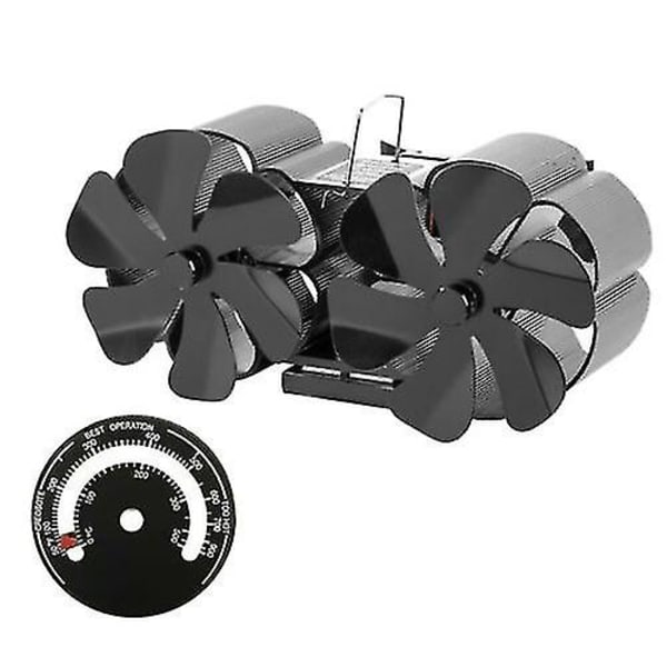 Dobbel Ovnsvifte For Peis Vedovn Doble Blader Varme Drevet Øko Vifte Veggmontert Wall-mounted