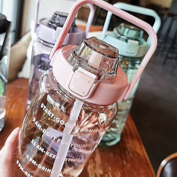 2l Bærbar Vandflaske med Stor Kapacitet Fitness Vandkande med Tidsmarkering Blå Blue