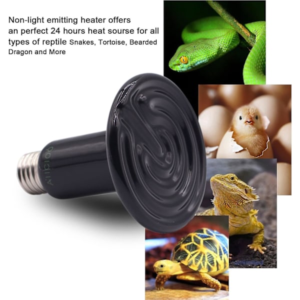 Keramisk Varmelampe til Reptiler Holdbar Infrarød Lysfri Dyrevarmelampe Firben/Kylling/Slange/Hamster E27 220-240v (50w)