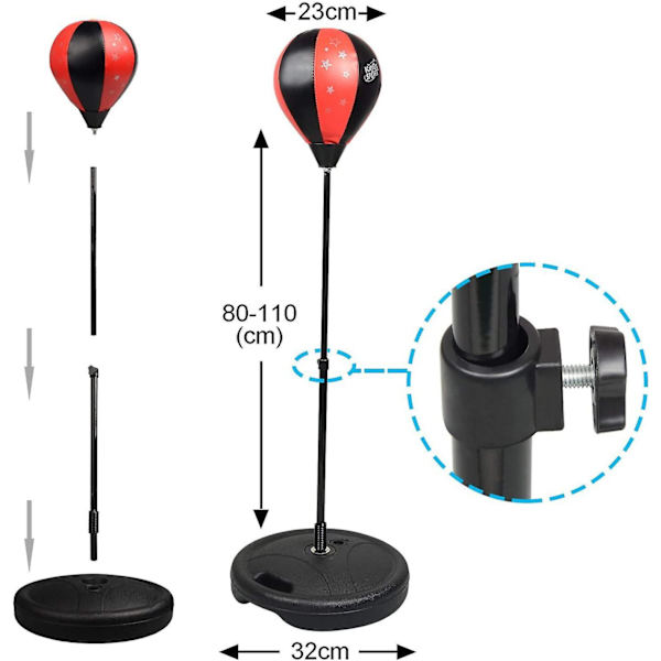 Punching Ball Bokse Sæt Med Pumpe Boksehandsker Til Børn Højden Justerbar 80-110 Cm