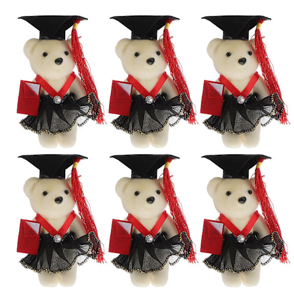 6 stk. Graduation Bear Premium Multifunktionel Graduation Bear (sort, rød)Rød14x7x5cm Red 14x7x5cm