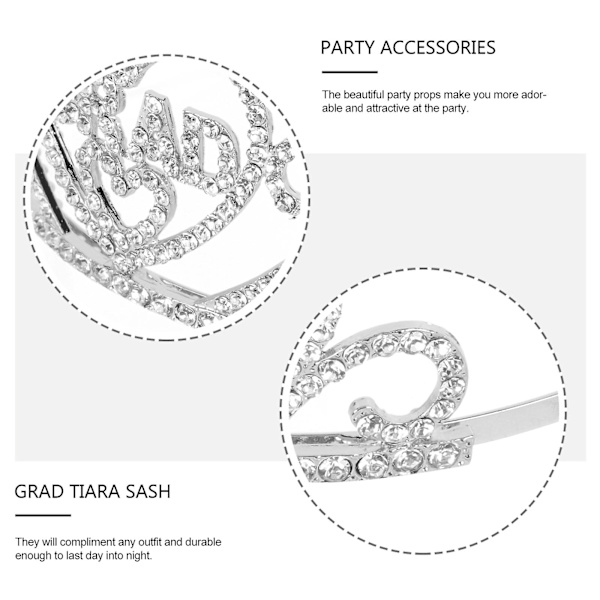 Valmistujaisnauha ja tiara -kristallikruunu satiininauhapakkauksella - Valmistujaisvarusteet - Musta 160x9.5cm Black 160x9.5cm