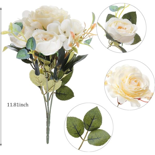 2 Buketter med Kunstige Blomster Peony Kunstig Blomst Hvit Elegant til Bryllup Hjemmedekor Brud Bryllupsfest Blomsterdekorasjoner Decora