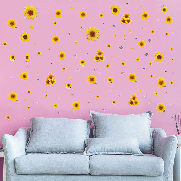 2 sæt 3D solsikke vægdekorationer Sommerfugle klistermærker, aftagelige gule blomster sommerfugle vægdekoration Solsikke tapet vindue klæber vandflaske