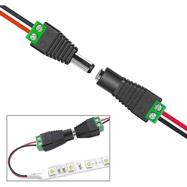 30 stk 12v/24v DC Hannkontakt, 5.5 X 2.1 Mm DC Strømforsyningsadapter Skrueklemmekontakt, For CCTV Kamera LED Stripe (grønn)