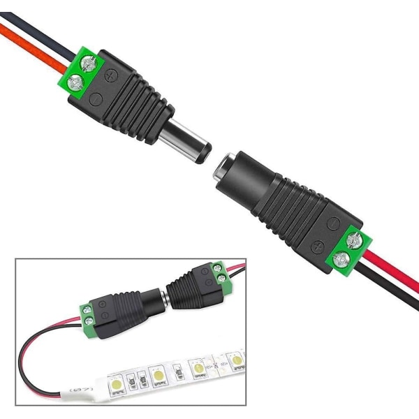 50 stycken 12V/24V DC hane-kontakter, 5,5 x 2,1 mm DC-strömadapter skruvterminal, för CCTV-kamera LED-remsa (grön)